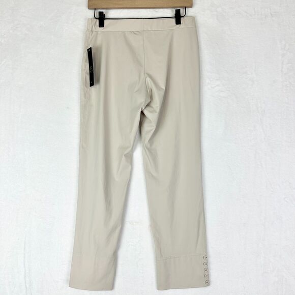 IC By Connie K Button Hem Slim Crops Size Medium Oyster Tan NEW Stretch - Picture 3 of 7